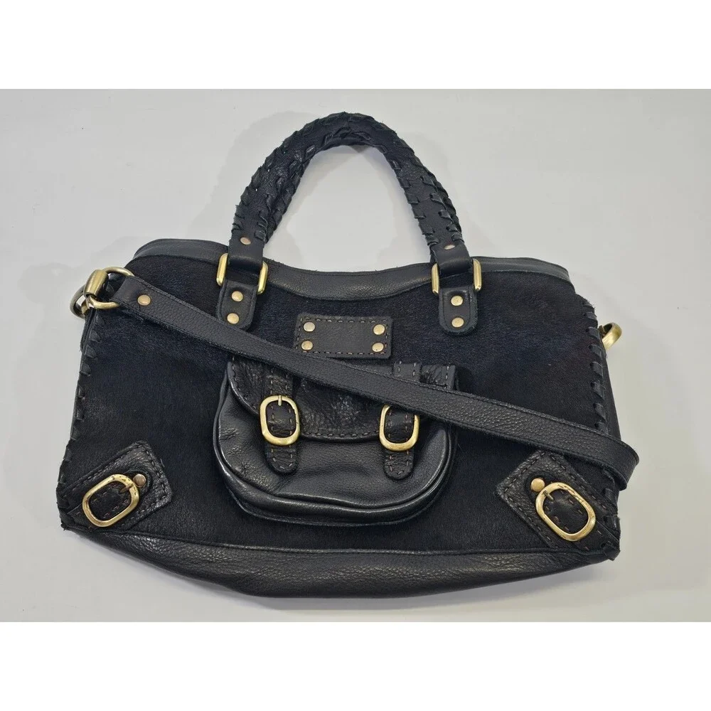 VINTAGE Carla Mancini Black‎ Leather Cowhide Shoulder Bag Purse Crossbody EUC